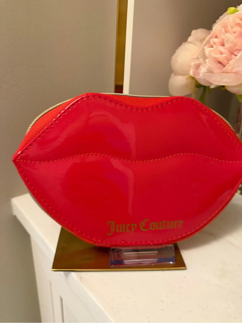 Juicy Couture NWOT Red Glossy Lip-Shaped Cosmetic Bag